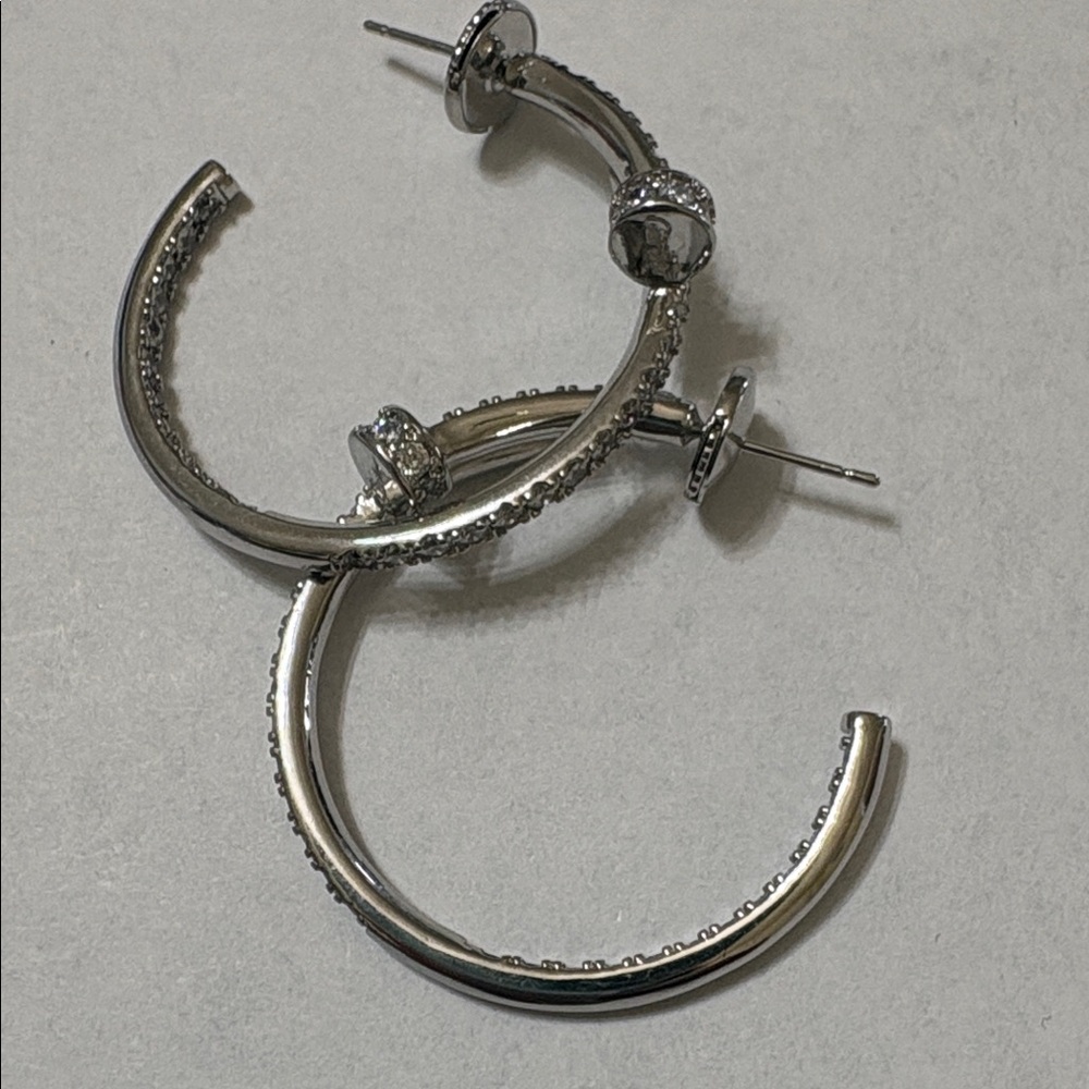 Silver Crystal Accent Hoop Earrings - Women Jewelry